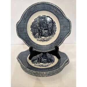 4 Vintage Royal China Currier & Ives Tab Plate “At The Well” 8.25” Gravy Plates